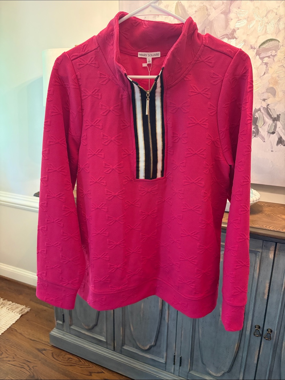 Mary Square Fuchsia Quarter-Zip Textured Pullover